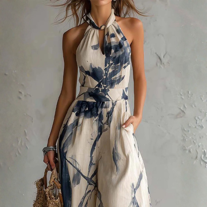 Symia – Elegant Jumpsuit Med Kunstnerisk Udskriv