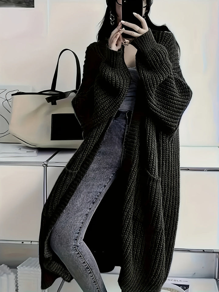 Ludivine - Hyggelig, Lang Strikket Cardigan Med Åben Front Og Lomme