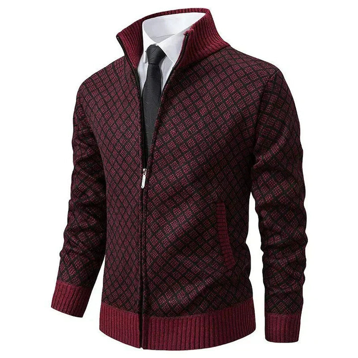 Klarik – Strikket Cardigan Med Diamantmønster Og Gennemgående Lynlås