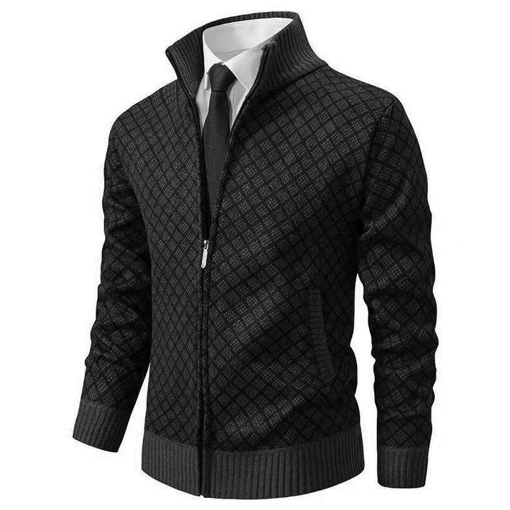 Klarik – Strikket Cardigan Med Diamantmønster Og Gennemgående Lynlås