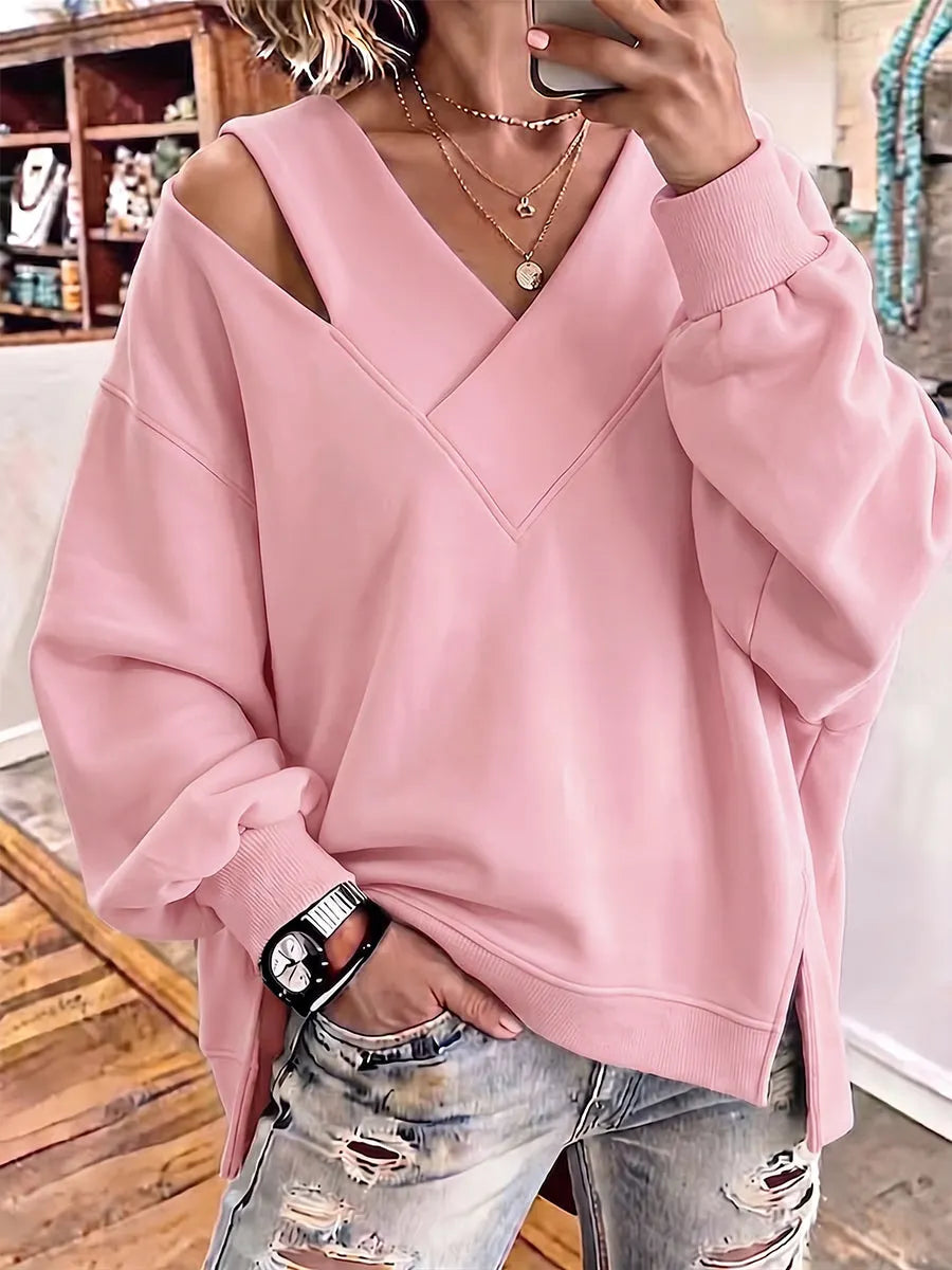 Kirstan – Chic Oversized Sweatshirt Med Udskæring og V-Udskæring
