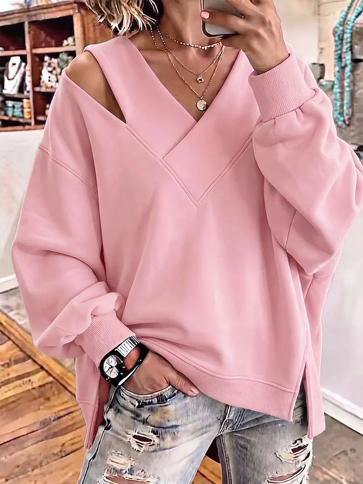 Kirstan – Chic Oversized Sweatshirt Med Udskæring og V-Udskæring