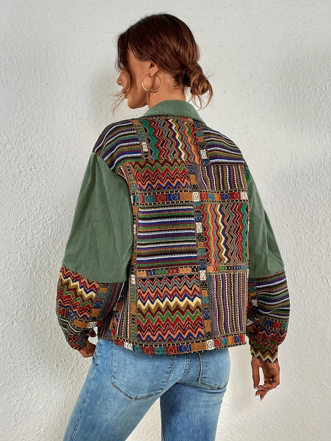 Amelina – Boho-inspireret Patchwork-jakke I Fløjl Med Knapper