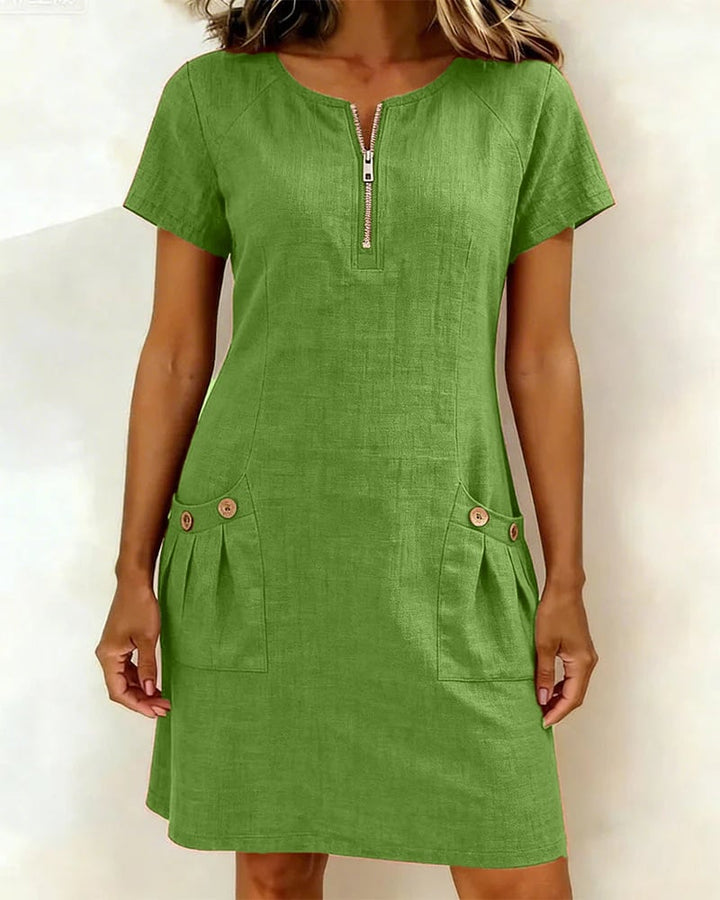 Krystan – Utility-kjole Med Korte Ærmer Og Lynlås Foran