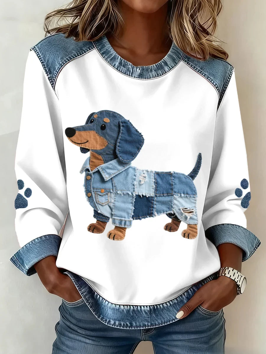 Lilah – Sweatshirt Med Dachshund-Udskriv Og Patchwork