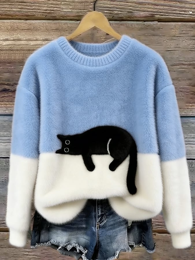 Aiste – Afslappet Sweater Med Katteprint