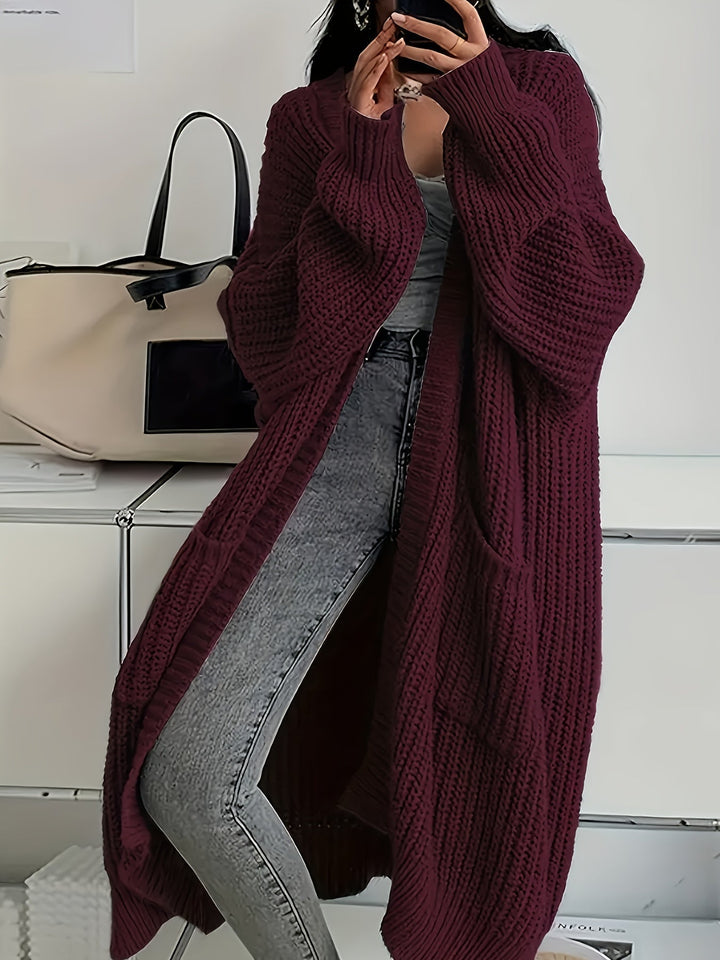 Ludivine - Hyggelig, Lang Strikket Cardigan Med Åben Front Og Lomme