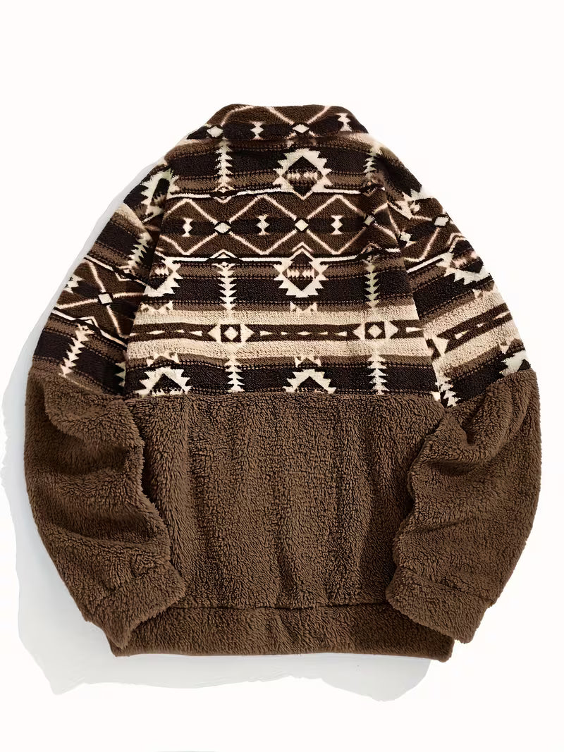 Limina – Teddy-Sweatshirt Med Halv Lynlås Og Geometrisk Mønster