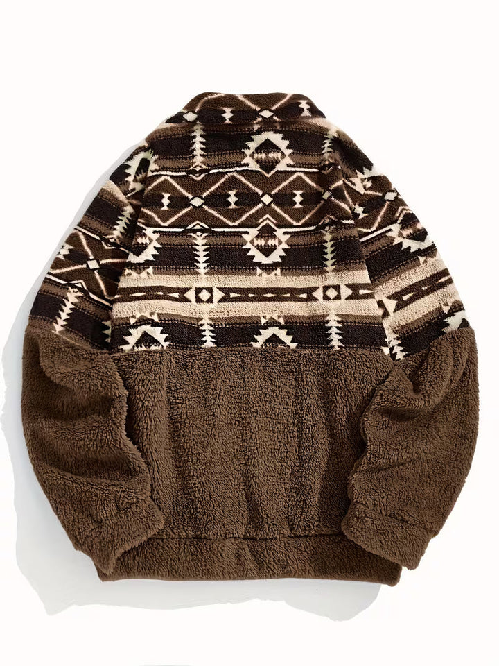 Limina – Teddy-Sweatshirt Med Halv Lynlås Og Geometrisk Mønster