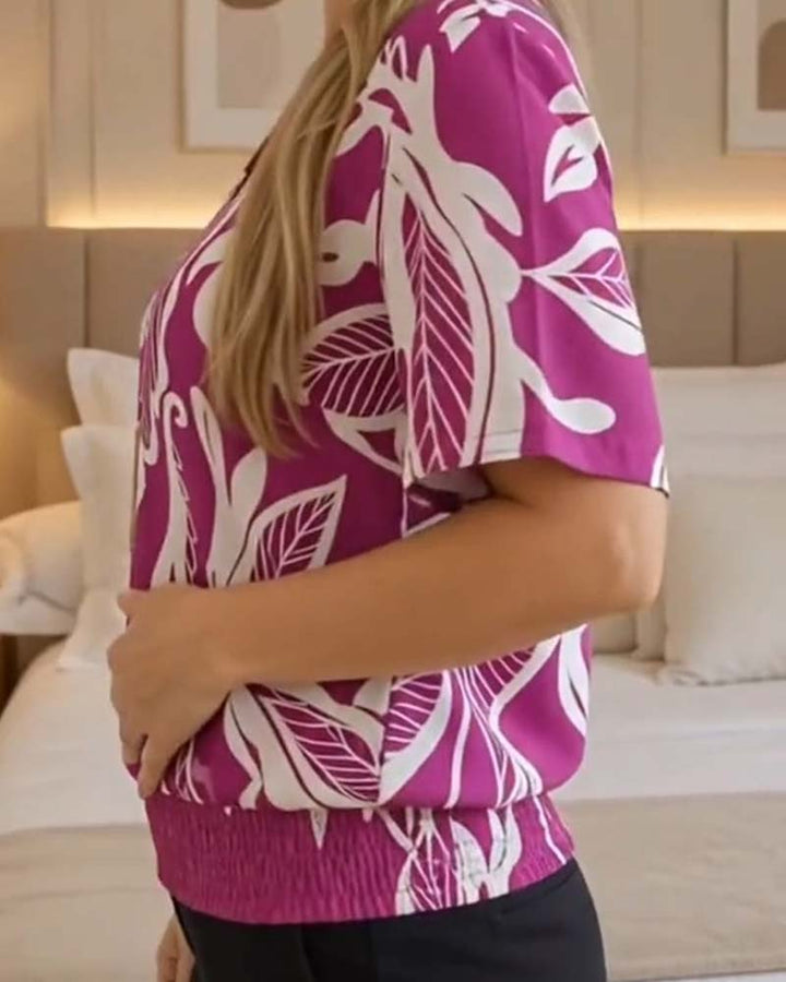 Isheba – Elegant Bluse Med Korte Ærmer