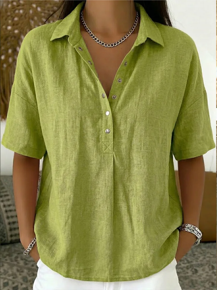 Anzhela - Elegant Kortærmet Bluse Med Knapper