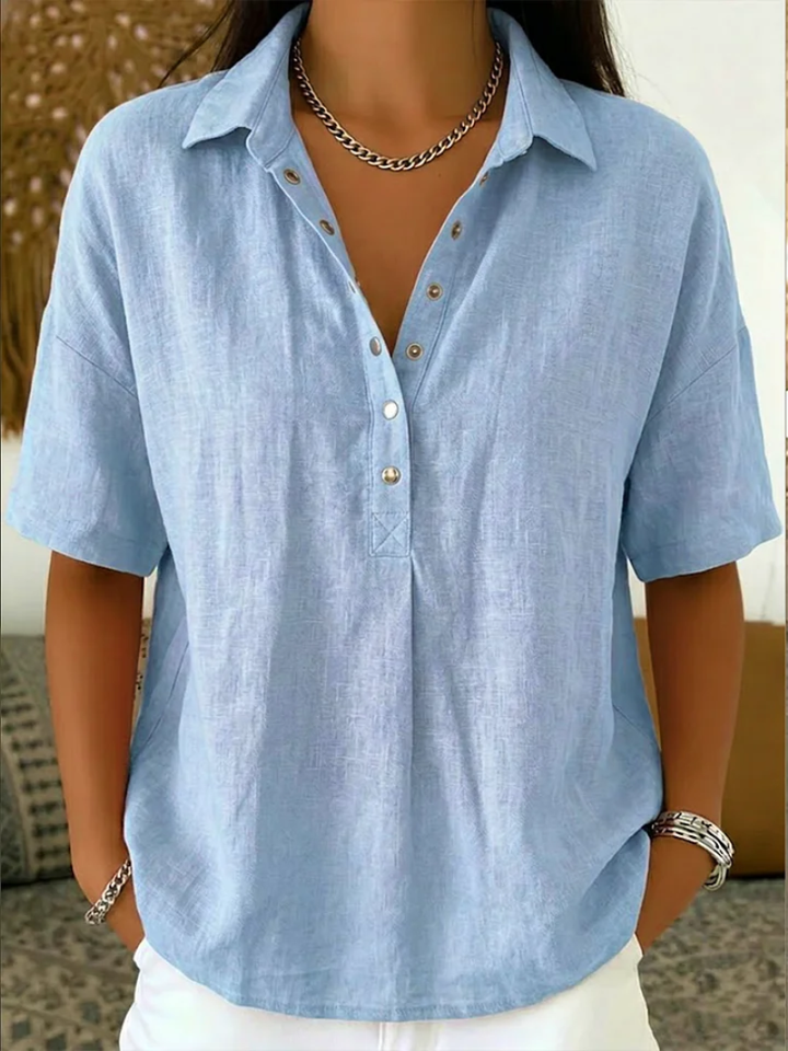 Anzhela - Elegant Kortærmet Bluse Med Knapper