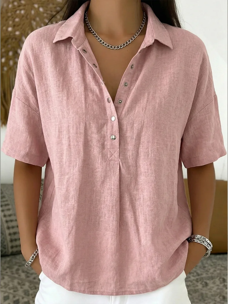 Anzhela - Elegant Kortærmet Bluse Med Knapper
