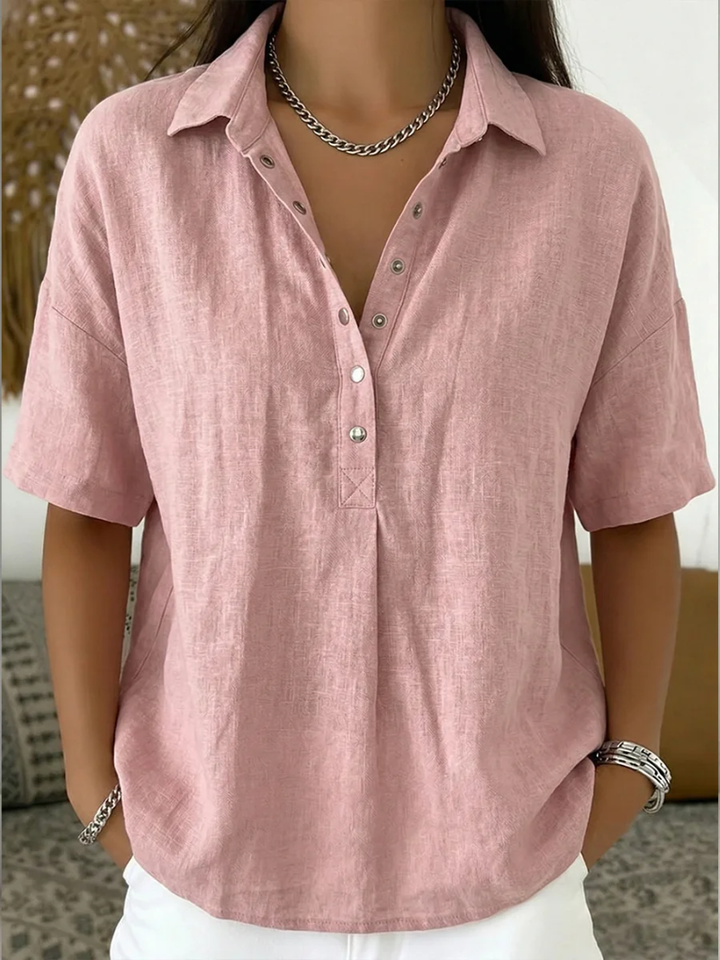 Anzhela - Elegant Kortærmet Bluse Med Knapper