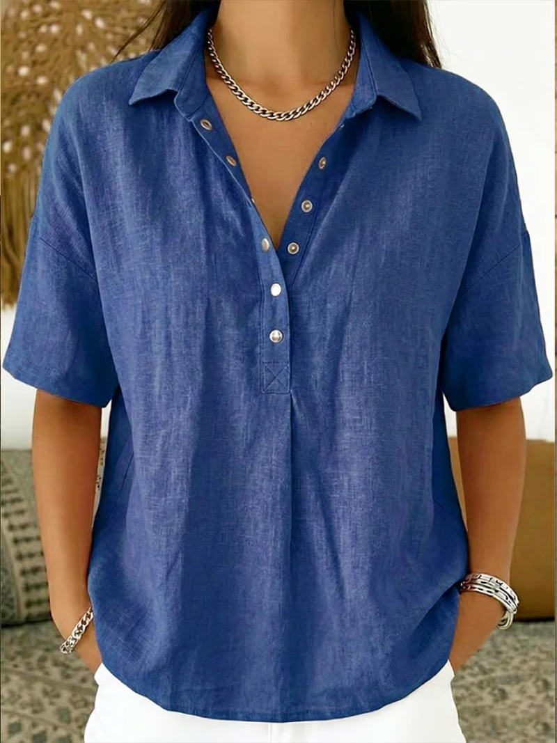 Anzhela - Elegant Kortærmet Bluse Med Knapper