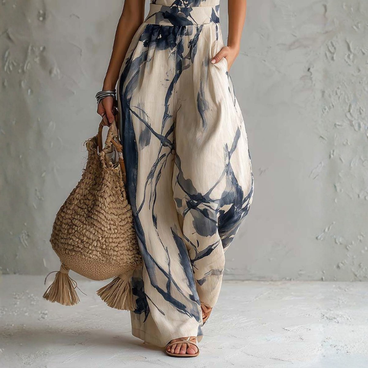 Symia – Elegant Jumpsuit Med Kunstnerisk Udskriv
