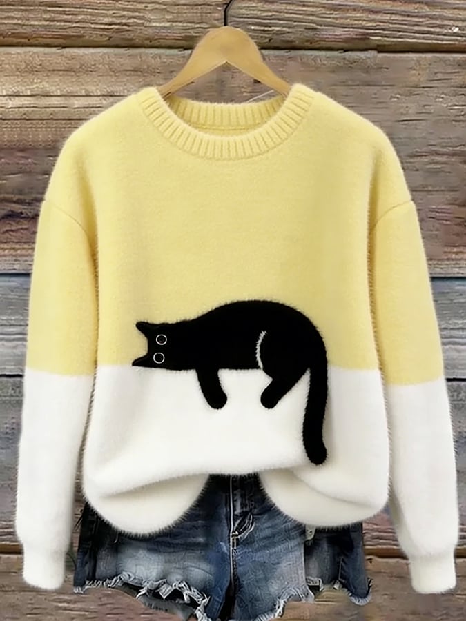 Aiste – Afslappet Sweater Med Katteprint