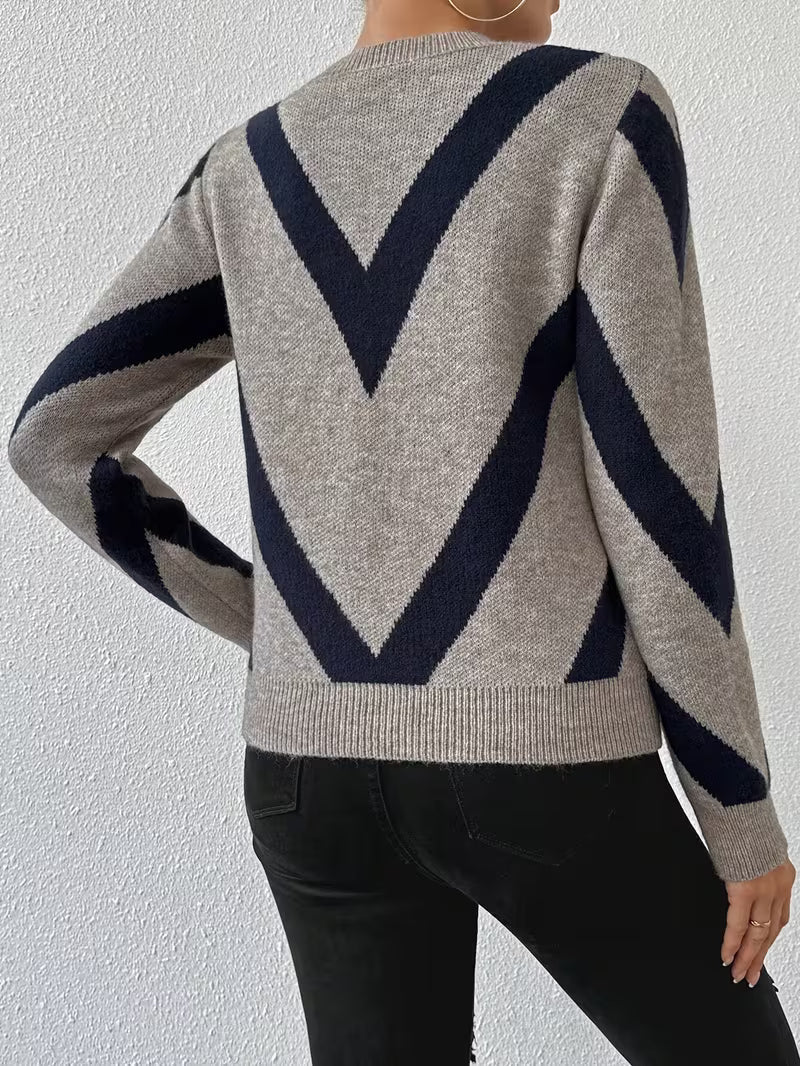Minaza – Sweater Med Rund Hals Og Geometrisk Mønster