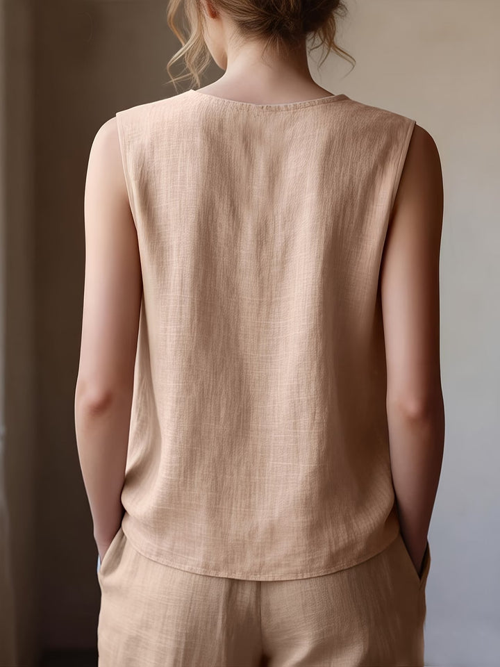 Safiya – Ærmeløs Bluse Med Flæsehalsudskæring