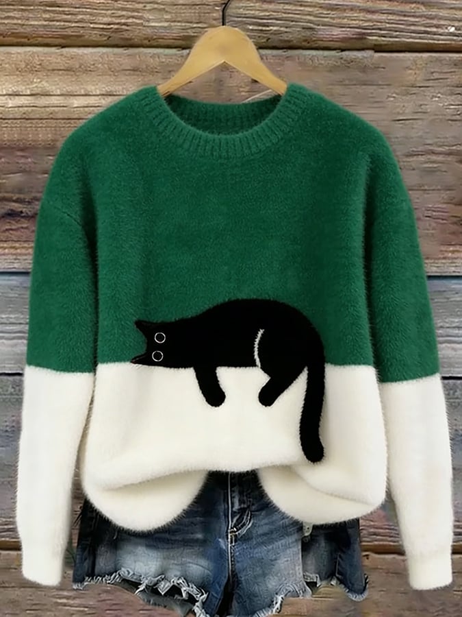 Aiste – Afslappet Sweater Med Katteprint