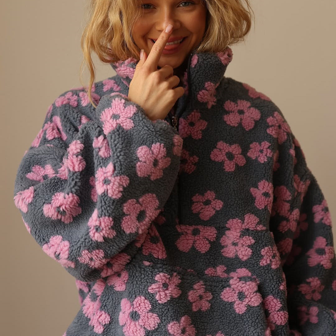 Yzella – Fleece-trøje Med Blomsterprint