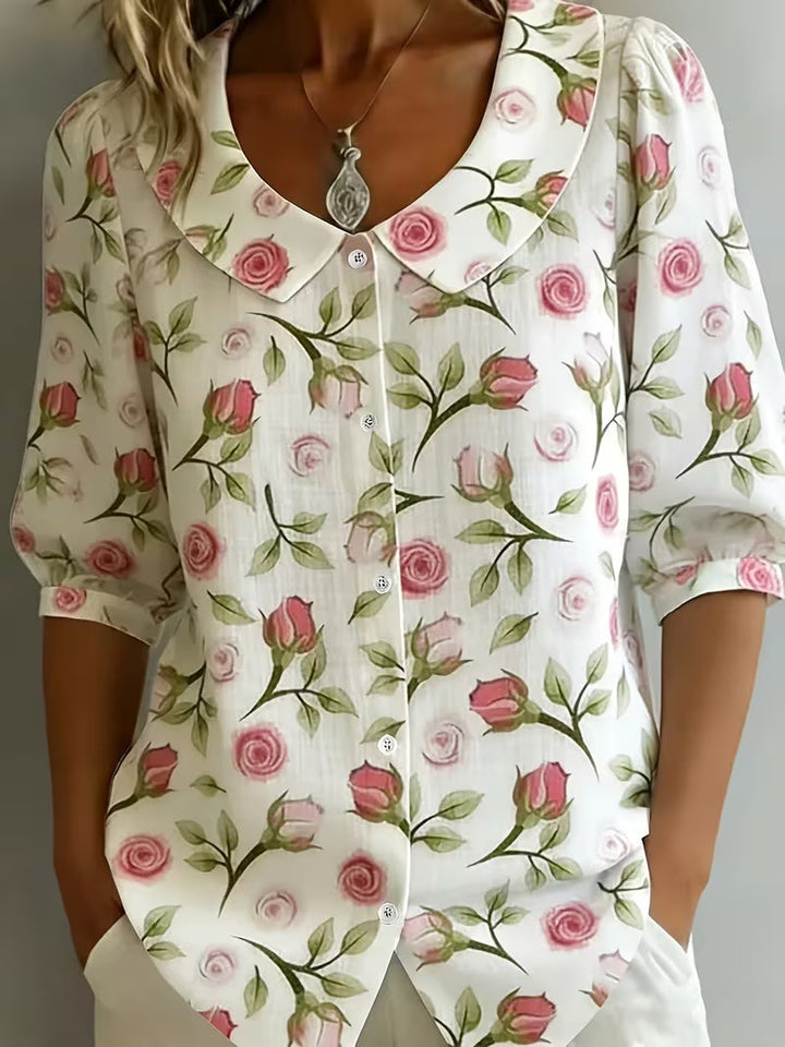 Alvique – Bluse Med Kort Ærme Og Blomsterprint På Kraven