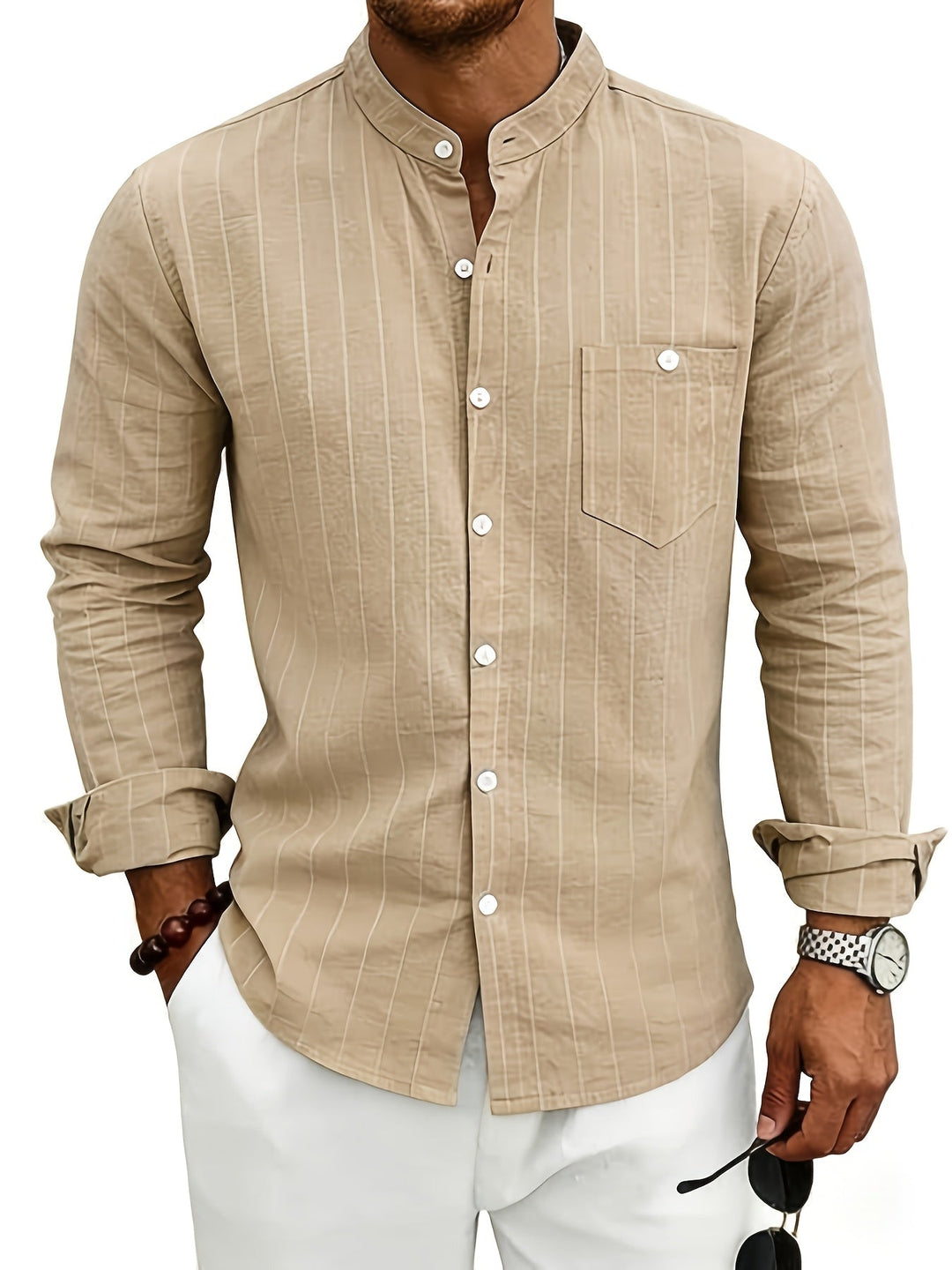 Leslie – Elegant Stribet Linned Skjorte