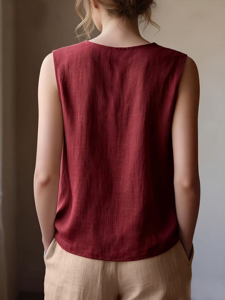 Safiya – Ærmeløs Bluse Med Flæsehalsudskæring