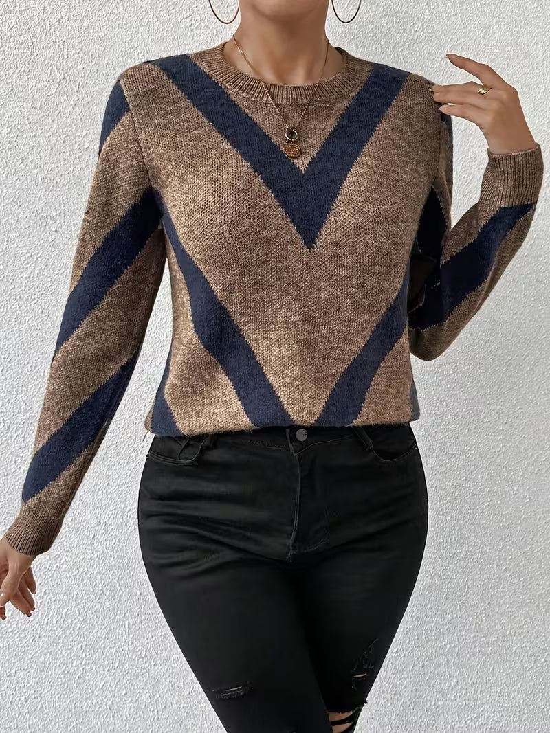 Minaza – Sweater Med Rund Hals Og Geometrisk Mønster