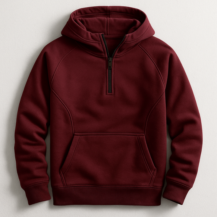 Kennet – Langærmet Sweatshirt Med Hætte Og Kvartlængde Lynlås