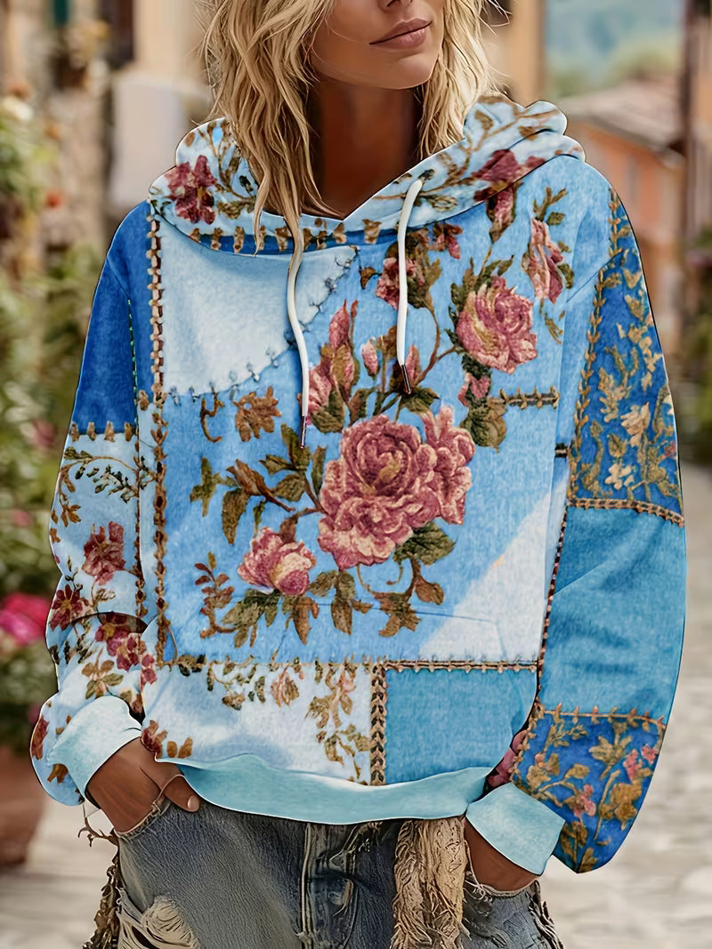 Norella – Langærmet Hættetrøje Med Blomstermønster I Patchwork