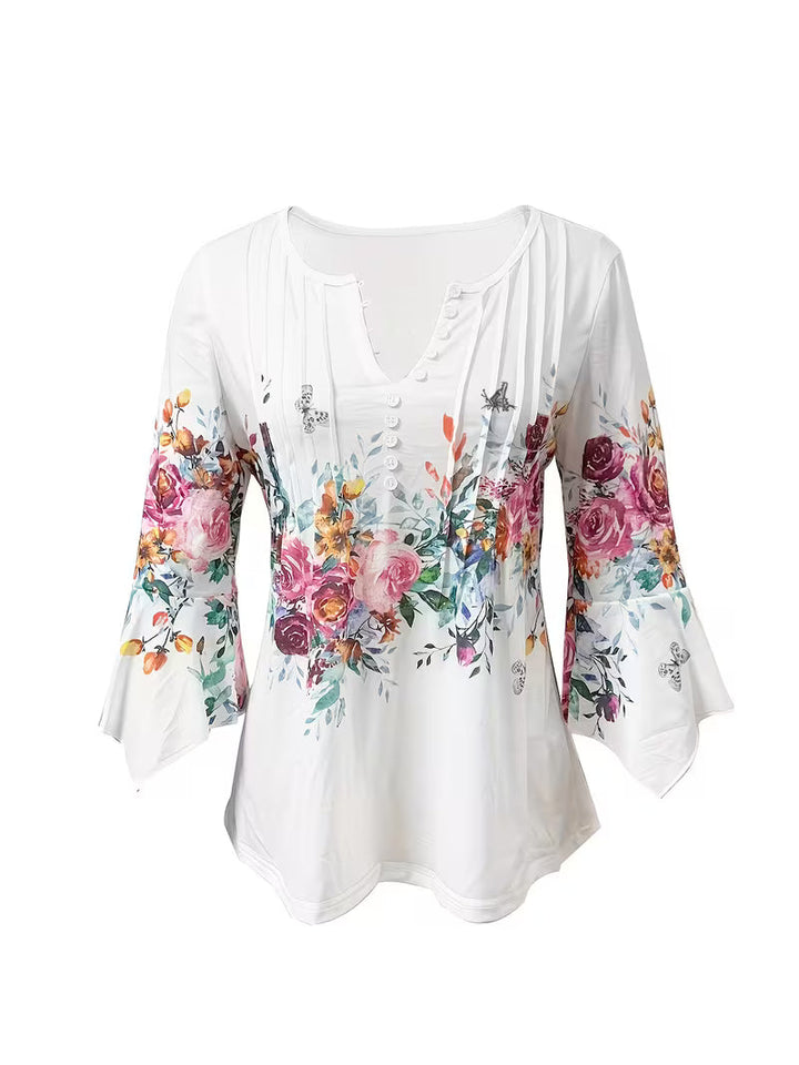 Judita – Bluse Med Blomsterprint Og Udskåret Halsudskæring