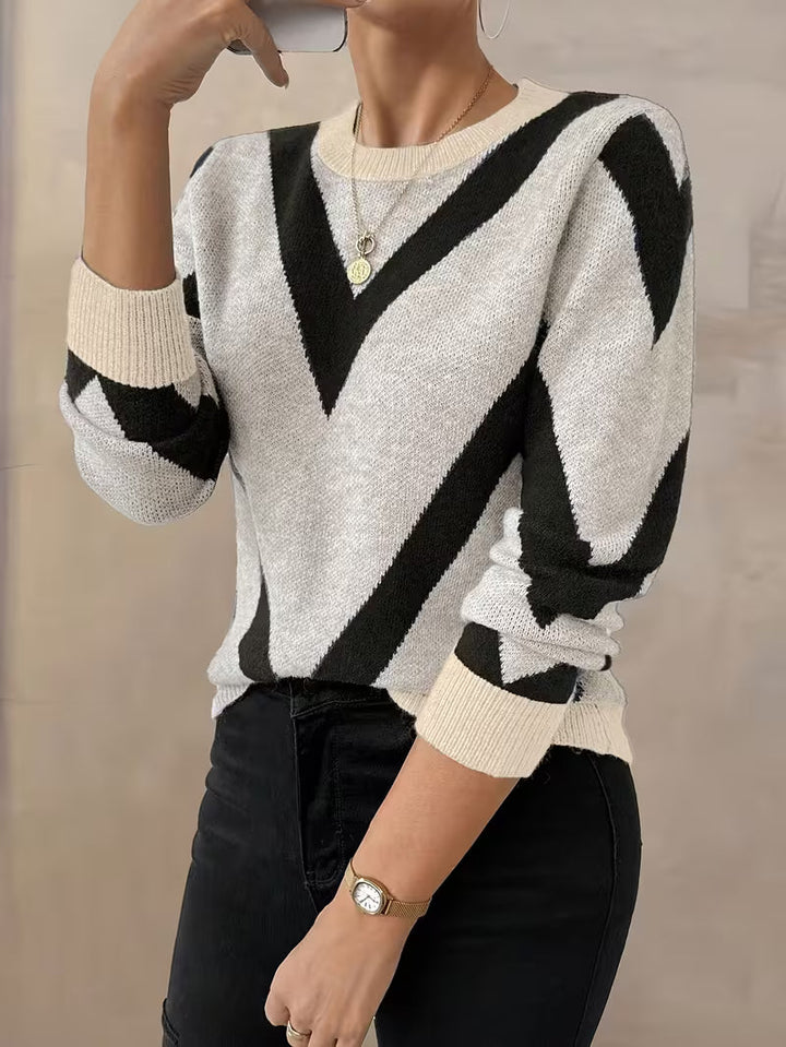 Minaza – Sweater Med Rund Hals Og Geometrisk Mønster