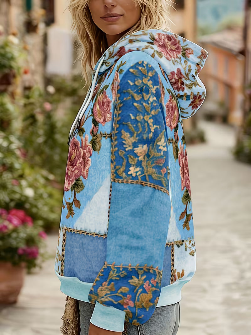 Norella – Langærmet Hættetrøje Med Blomstermønster I Patchwork