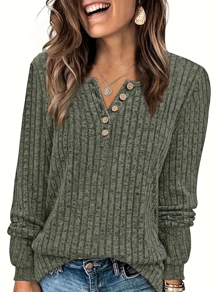Keeler - Henley Bluse Med Lange Ærmer Ribkant Og Knapper