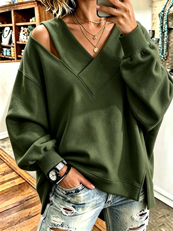 Kirstan – Chic Oversized Sweatshirt Med Udskæring og V-Udskæring