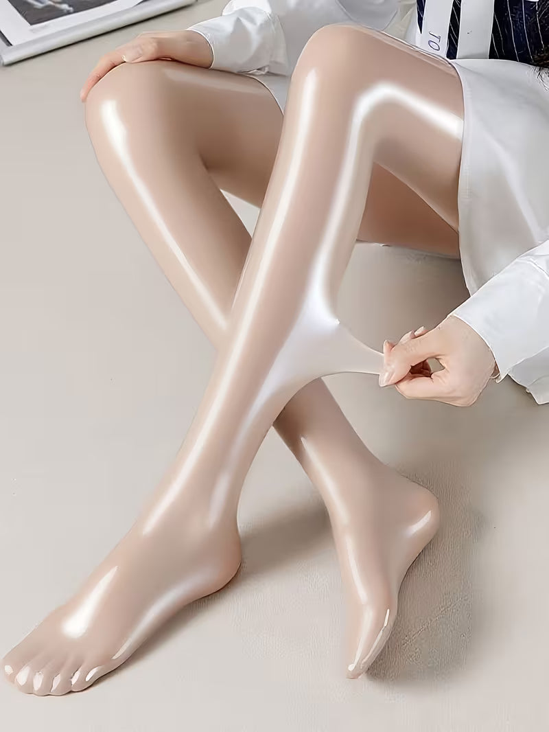 Bekah – Strømpebukser Med Fødder i Stretchmateriale og Høj Glans