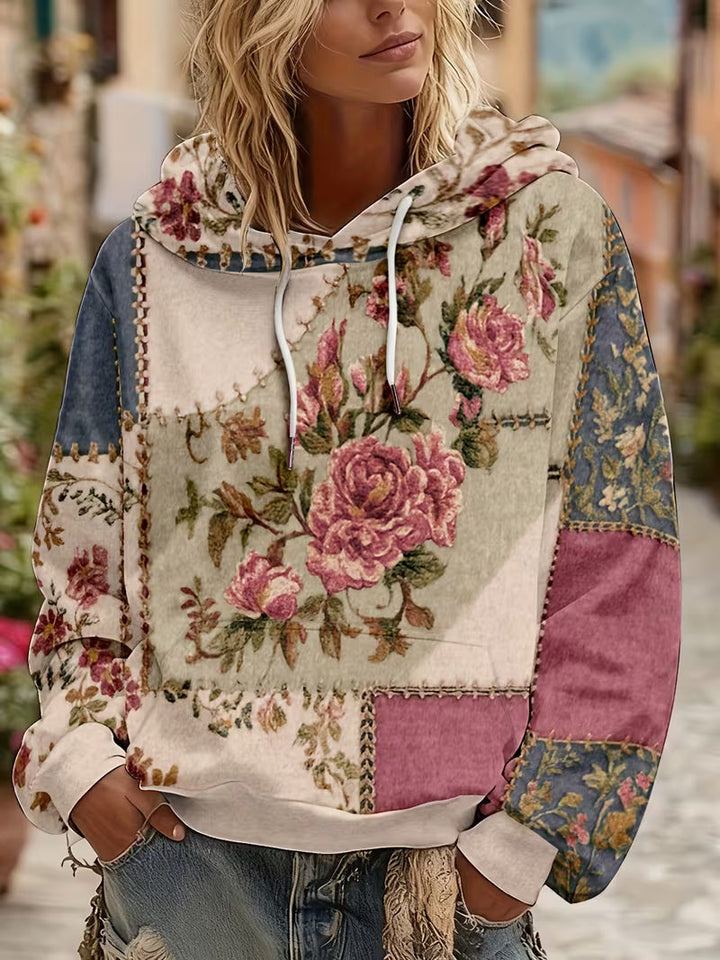 Norella – Langærmet Hættetrøje Med Blomstermønster I Patchwork