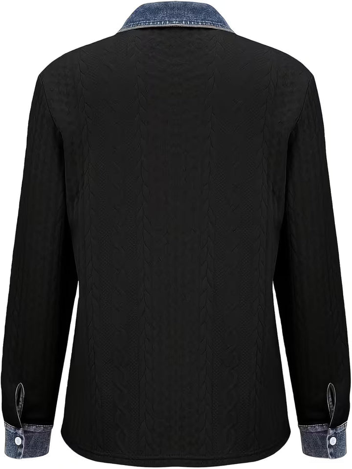 Eryna – Langærmet Trøje i Snoningsstrik Med Denimkrave