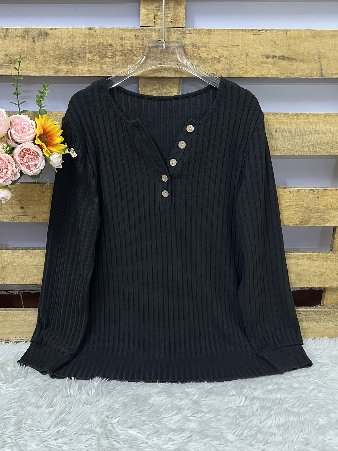 Keeler - Henley Bluse Med Lange Ærmer Ribkant Og Knapper