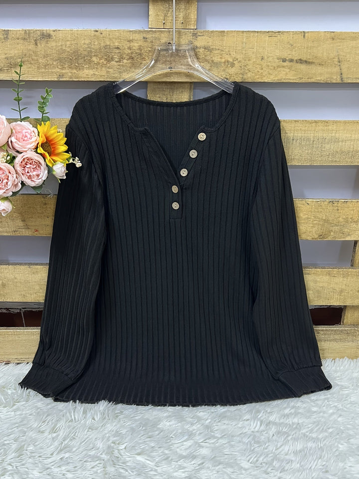 Keeler - Henley Bluse Med Lange Ærmer Ribkant Og Knapper