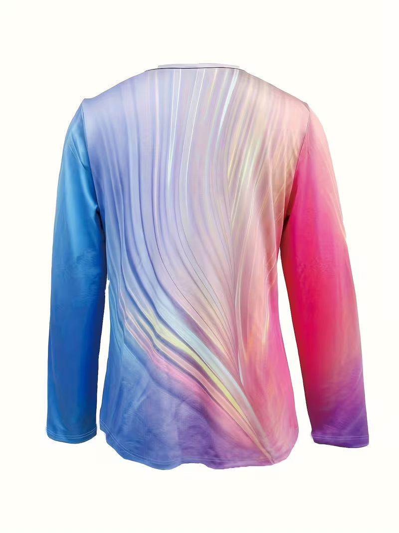 Filona – Top med V-udskæring og tie-dye-farveovergang