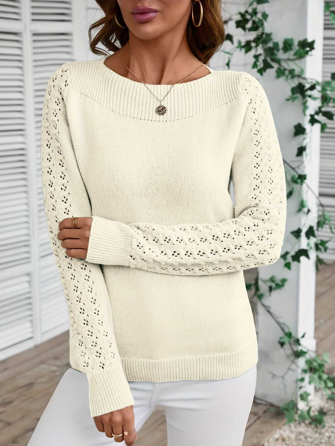 Pauliina - Afslappet Langærmet Sweater Med Hulmønster
