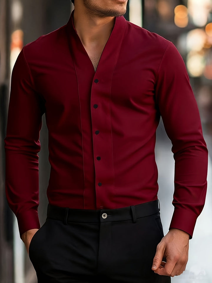 Almasbek - Langærmet Skjorte Med V-udskæring I Slim Fit