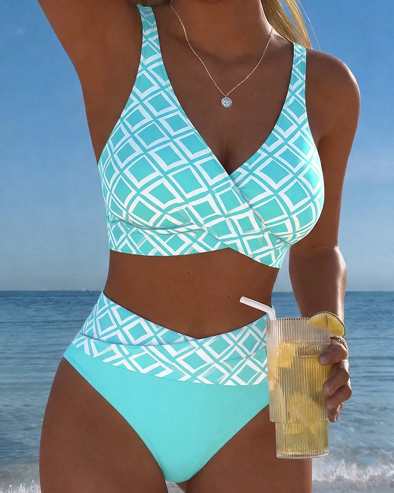 Chelvi - Elegant Todelt Bikini Med Diamantmønster