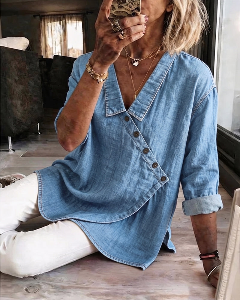 Olizia – Enkel Bluse Med Diagonal Knaplukning