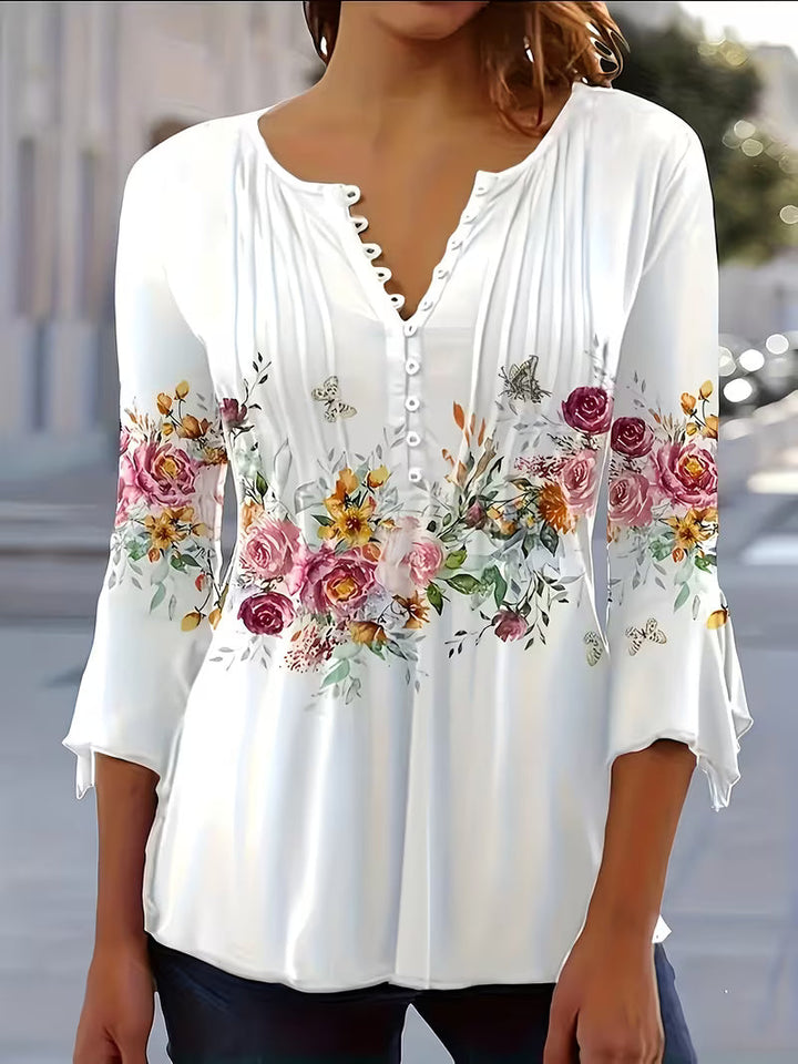 Judita – Bluse Med Blomsterprint Og Udskåret Halsudskæring