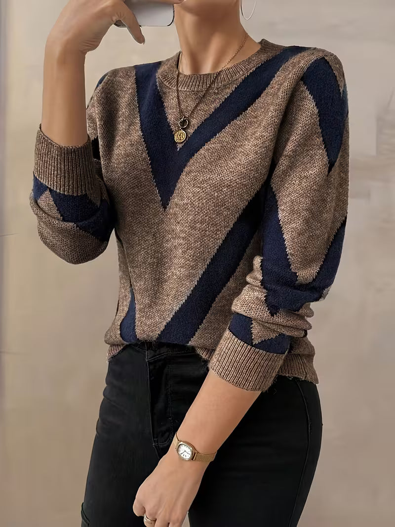 Minaza – Sweater Med Rund Hals Og Geometrisk Mønster