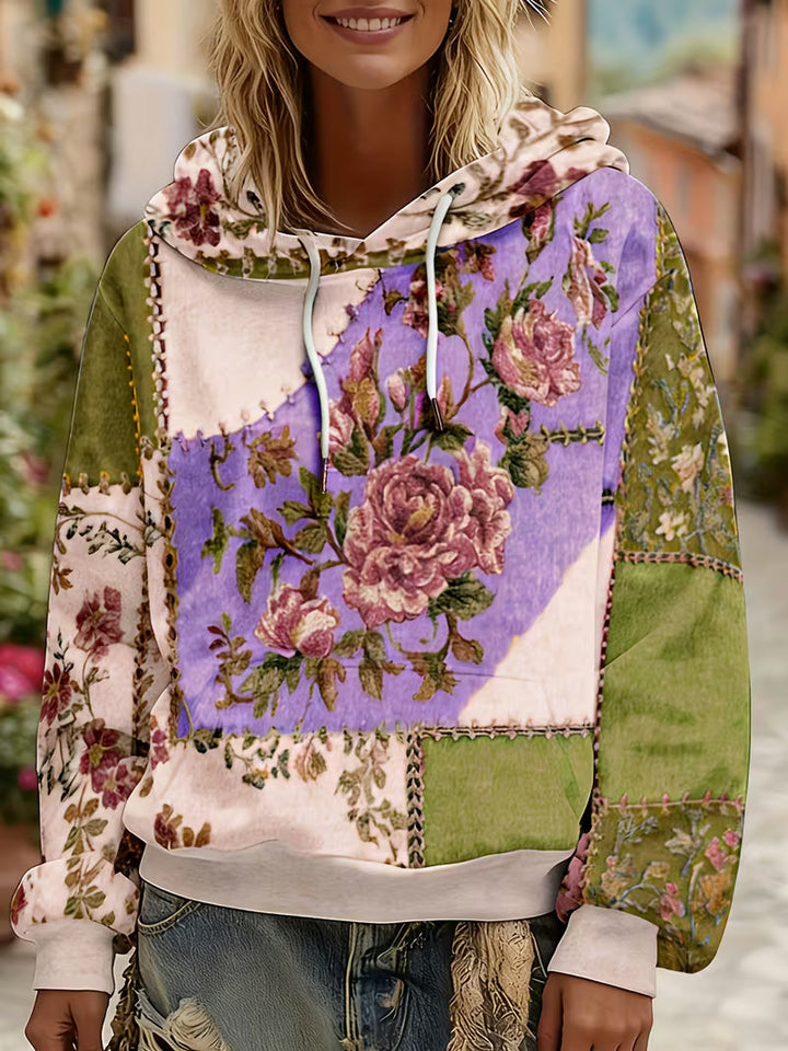 Norella – Langærmet Hættetrøje Med Blomstermønster I Patchwork