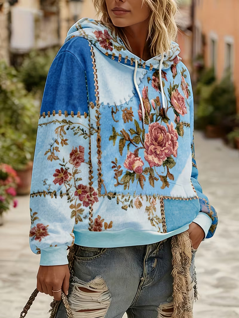 Norella – Langærmet Hættetrøje Med Blomstermønster I Patchwork